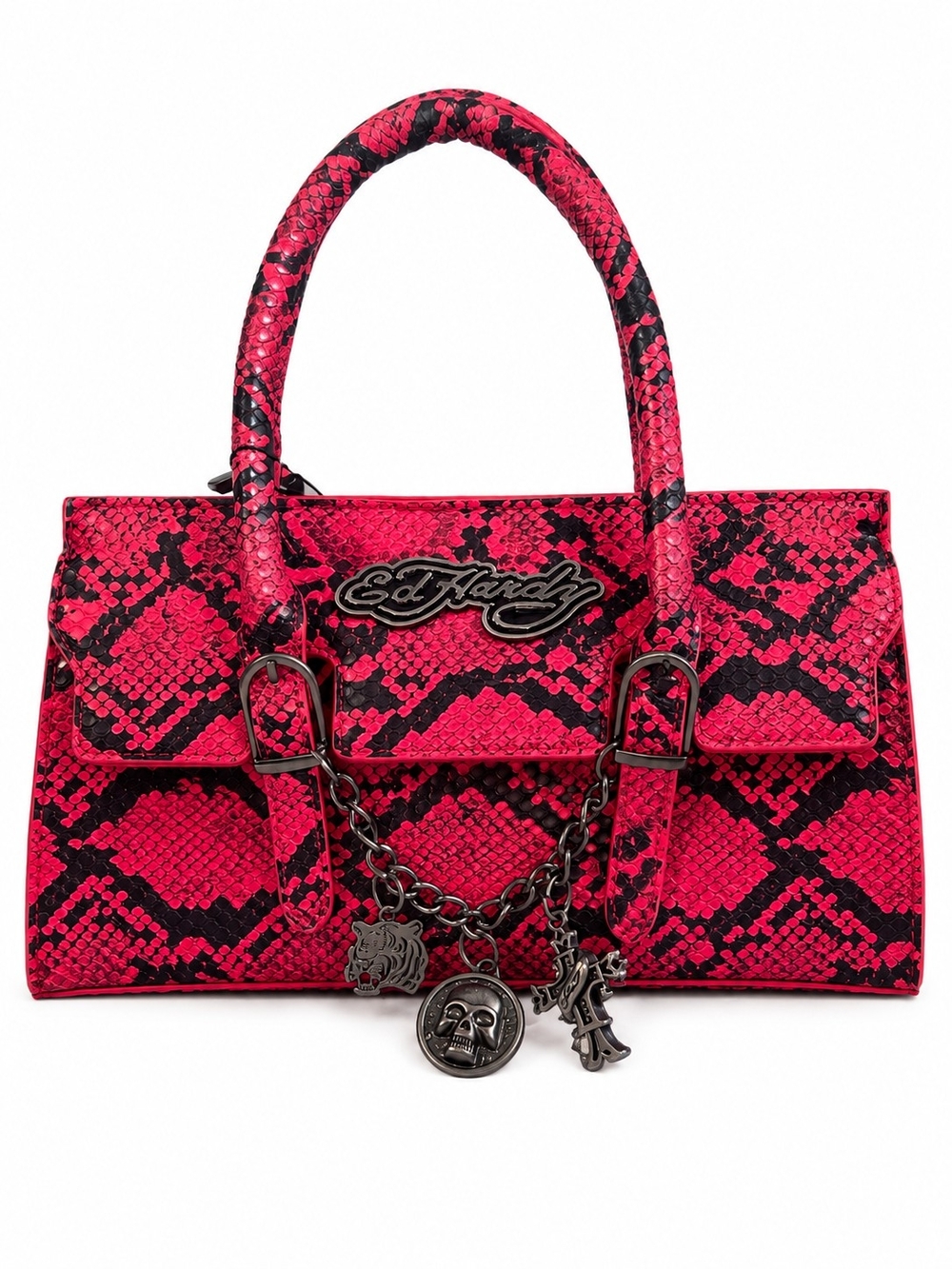 🆕️Ed Hardy Red Snake Satchel Shoulder Bag NWT Vegan Leather Charm Purse